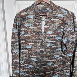 Woolrich Flannel fish print shirt; Size Large